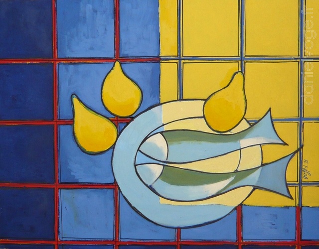 2 poissons et 3 citrons (1993), 80x61cm