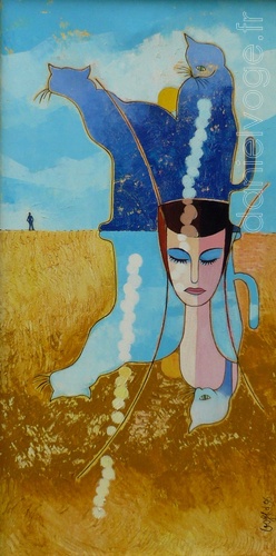 Hortense et ses chats (1996), 50x100cm