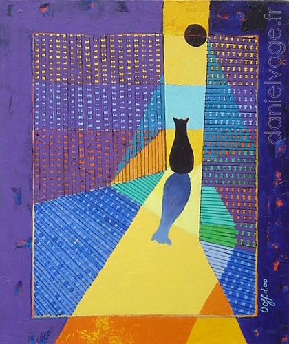 Le chat et le soleil noir (2000), 50x55cm