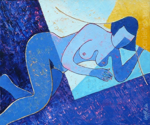 L'oreiller jaune et la femme bleue (1994), 46x38cm