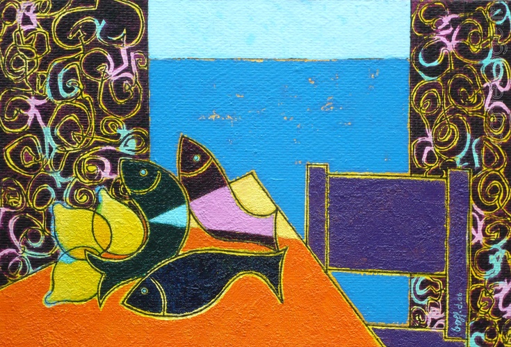 3 poissons et 3 citrons N°2 (2006), 65x45cm